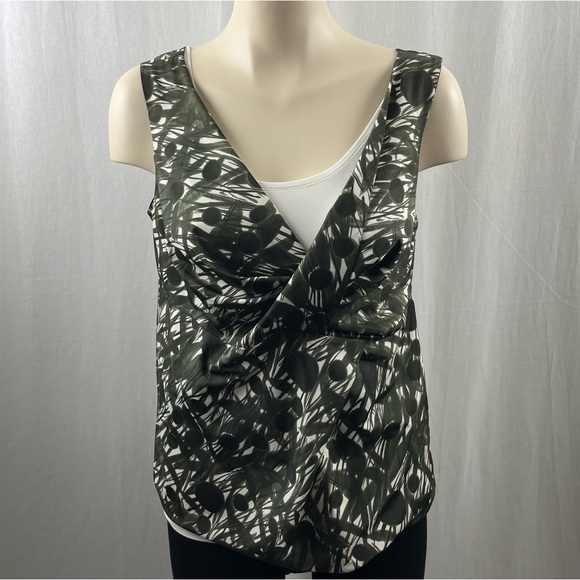Marni Tops - Marni Green and Ivory Print Asymmetry Sleeveless Blouse M
